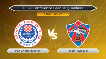 UEFA Conference League Qualifiers HSK Zrinjski Mostar VS Valur Reykjavik