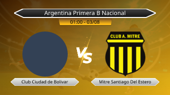 Argentina Primera B Nacional Club Ciudad de Bolivar VS Mitre Santiago Del Estero